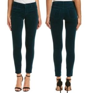J Brand Emerald Velvet Skinny Pants Jeans Mid Rise
